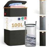 Blumtal statiegeldfles-inzamelcontainer 100L - bamboe statiegeldflessenorganizer met statiegeldflessenzak - statiegeldflessencontainer - lege opvangbak met gat - statiegeldflessenopslag in Zwart