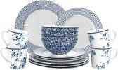 Laura Ashley Lot De 4 Bols Floris Blueprint - Porcelaine New Bone China 16 Cm, Motif Floral Bleu Vintage Élégant